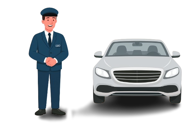 odd driver standing near a car clipart